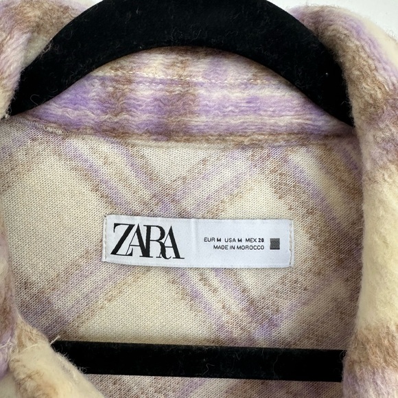 Zara Women's Plaid Cropped Jacket - Purple and Cream - Picture 2 of 3